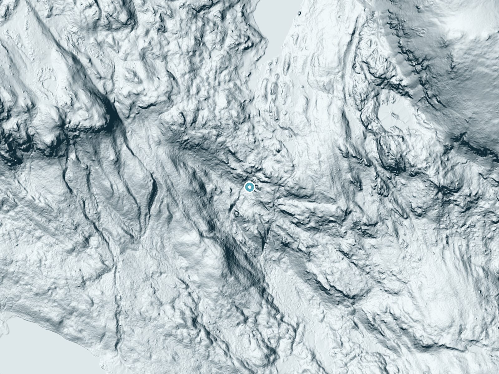 LiDAR bare-earth terrain around Thunder Falls near Allenspark, Colorado, showing about 199 feet of drop, a steep tiered drop, facing southwest