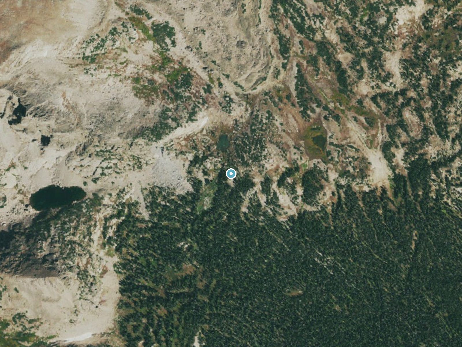 Aerial photo of the same ground around Fan Falls near Allenspark, Colorado, for comparison with the lidar view