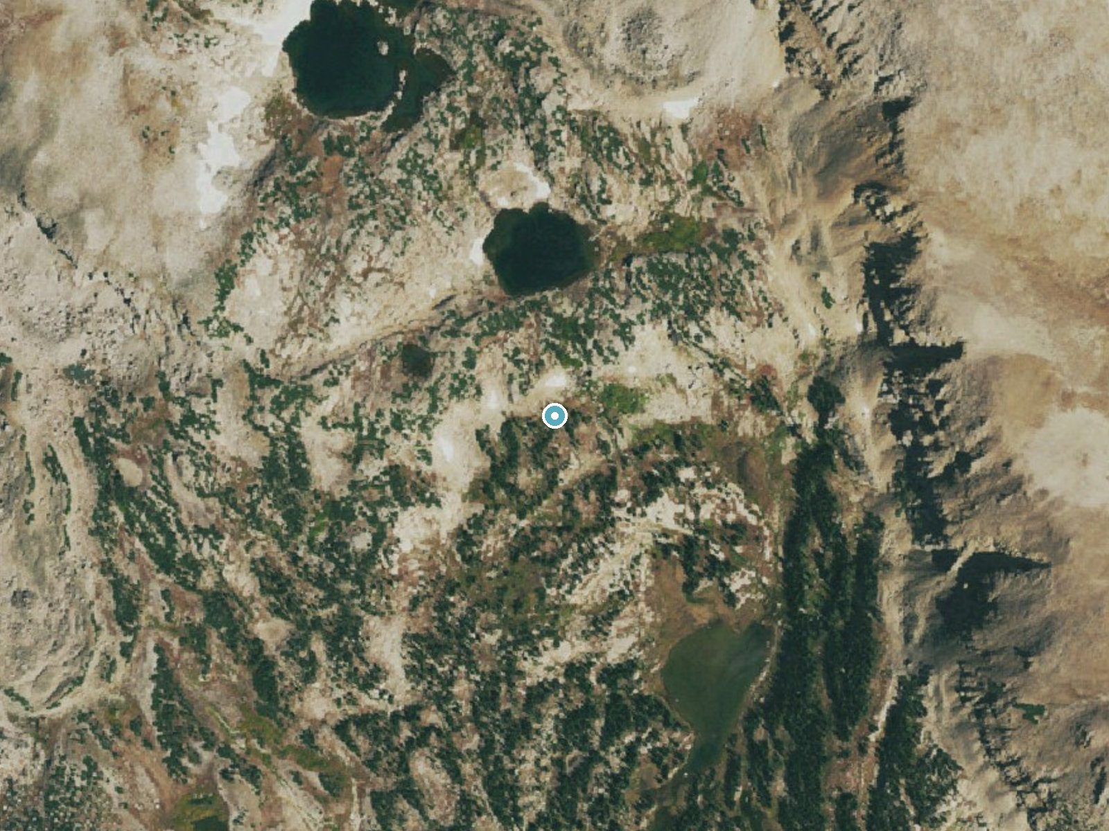 Aerial photo of the same ground around Trio Falls near Allenspark, Colorado, for comparison with the lidar view