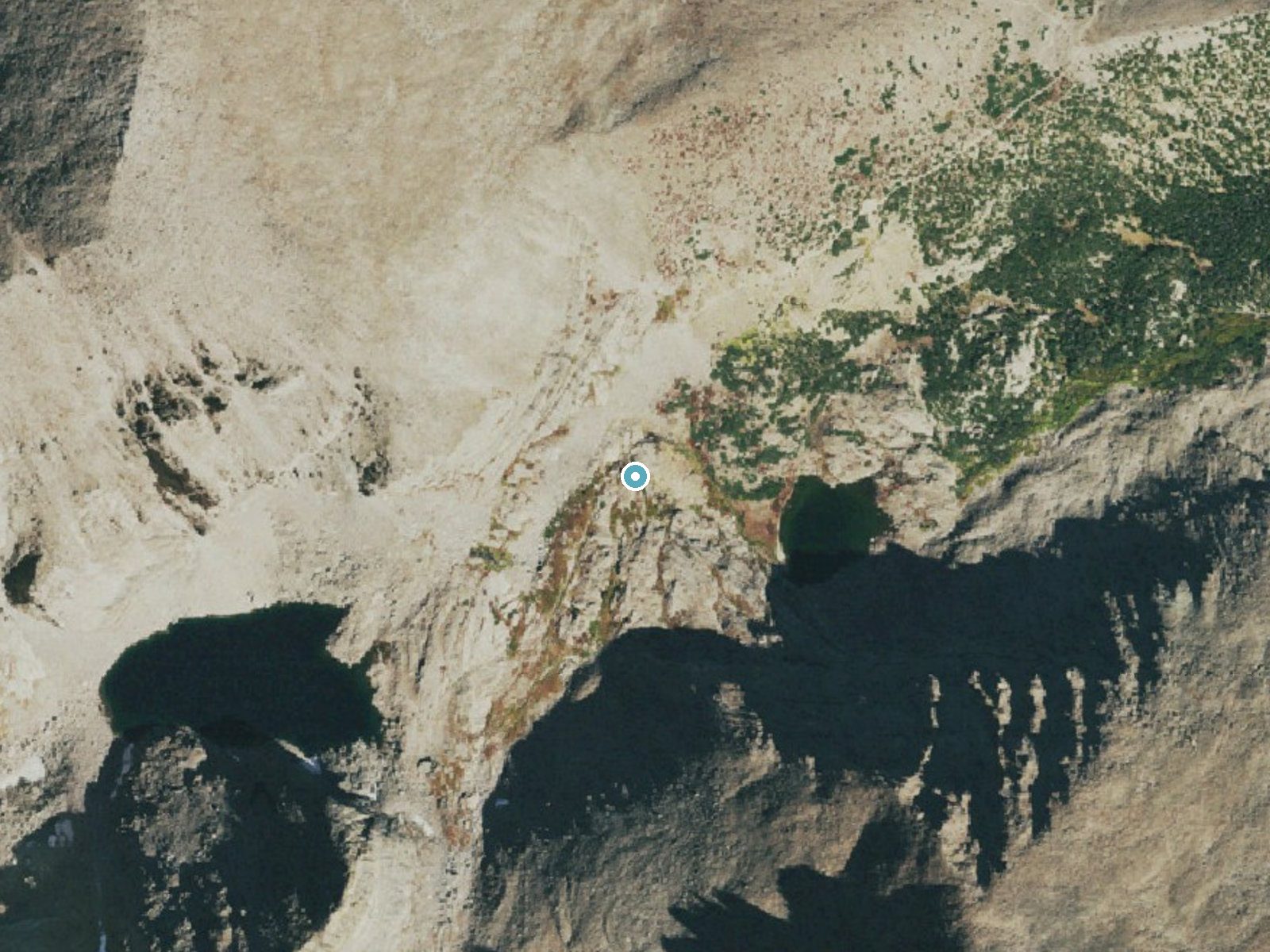 Aerial photo of the same ground around Columbine Falls near Allenspark, Colorado, for comparison with the lidar view