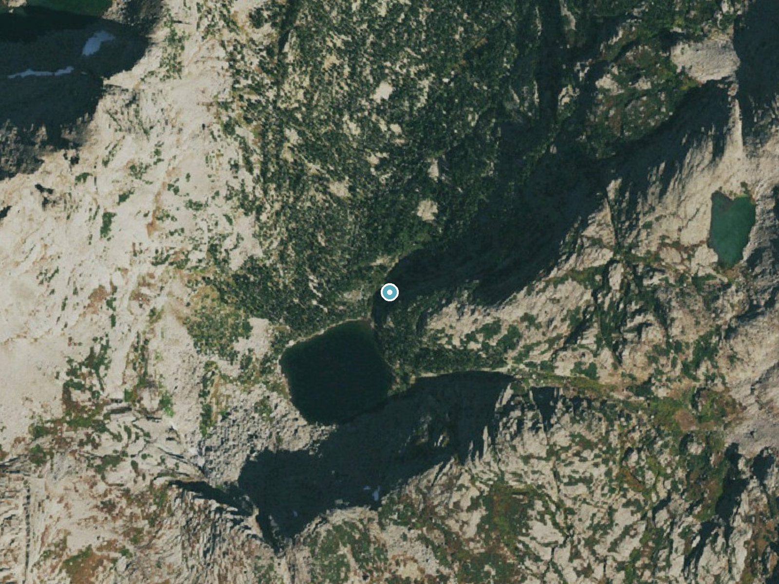 Aerial photo of the same ground around Ribbon Falls near Allenspark, Colorado, for comparison with the lidar view