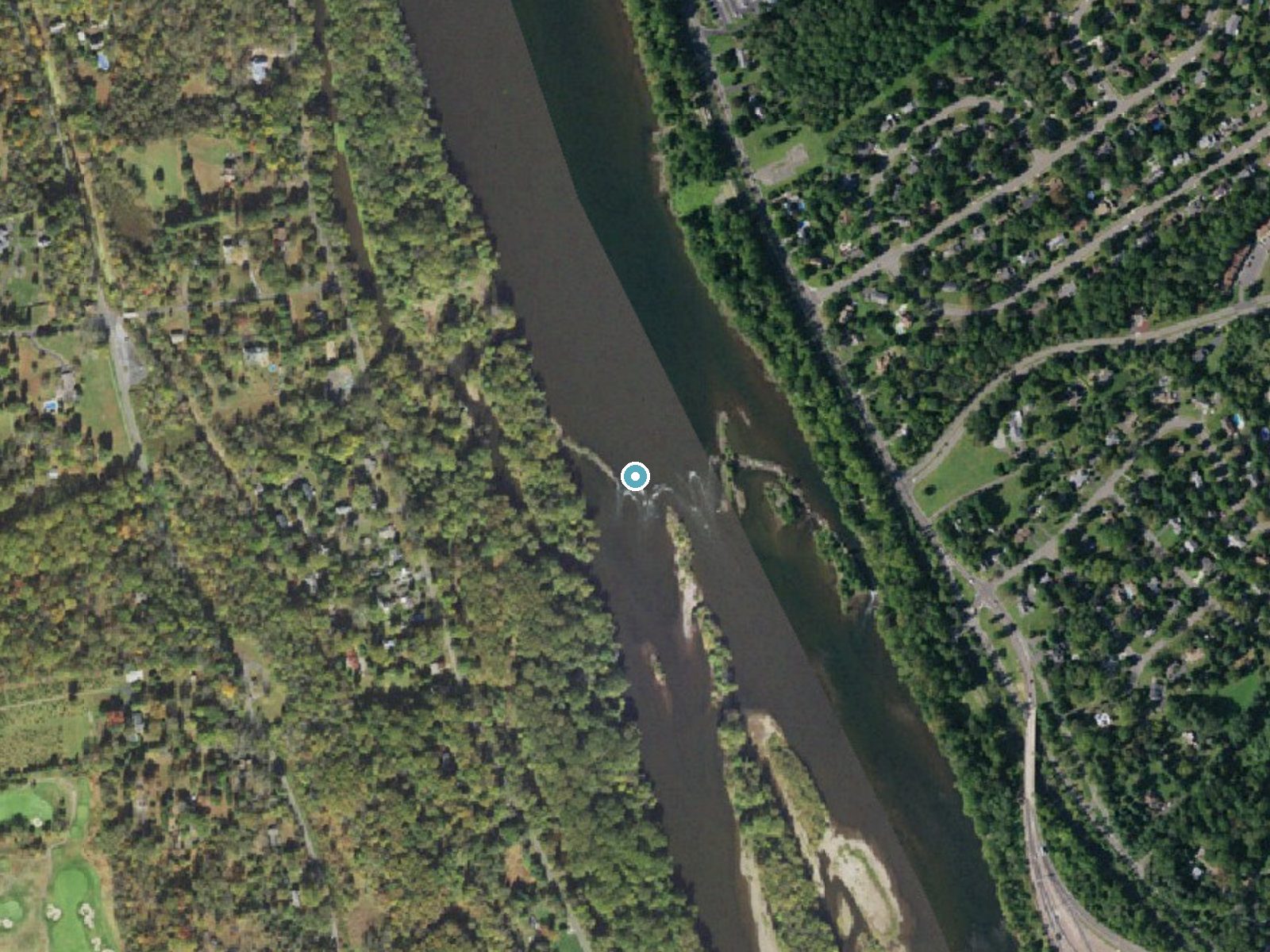 Aerial photo of the same ground around Scudders Falls near Washington Crossing, Pennsylvania, for comparison with the lidar view