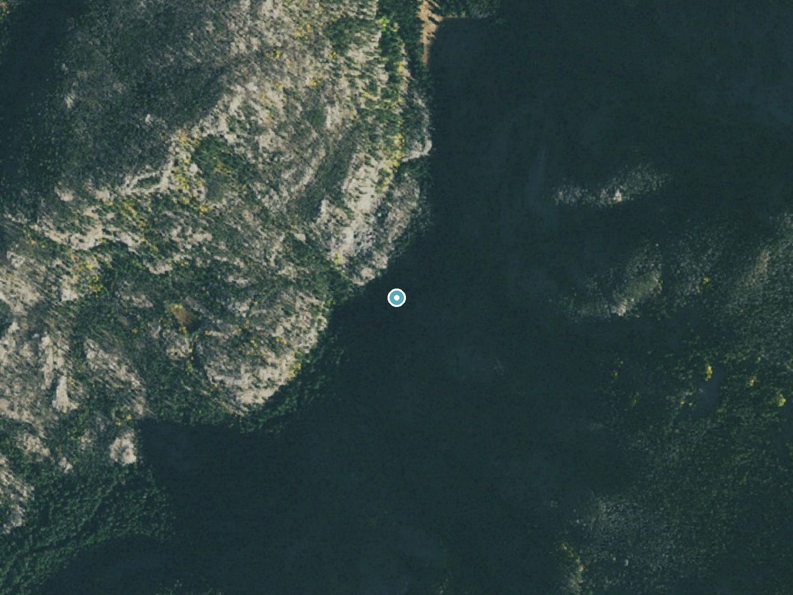 Aerial photo of the same ground around Cascade Falls near Grand Lake, Colorado, for comparison with the lidar view
