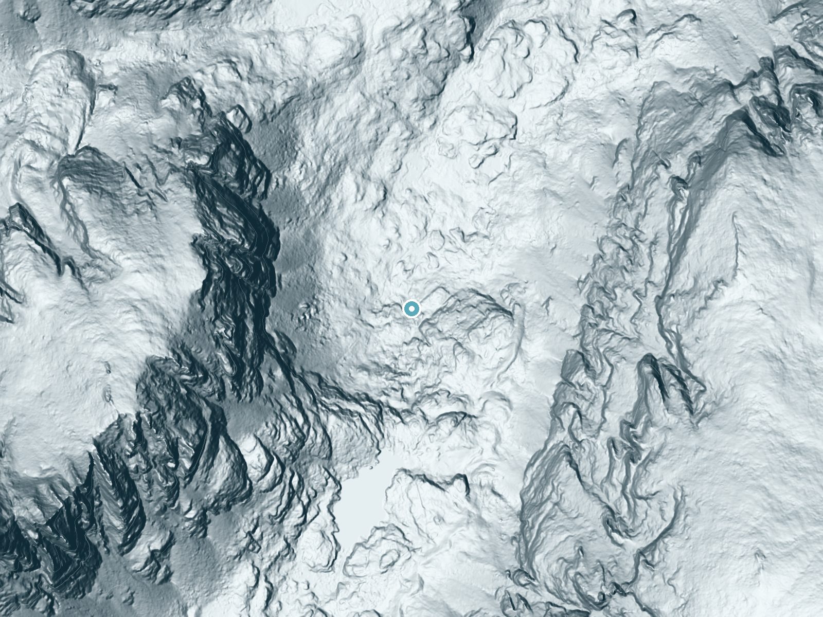 LiDAR bare-earth terrain around Timberline Falls near Grand Lake, Colorado, showing about 209 feet of drop, a steep tiered drop, facing northwest