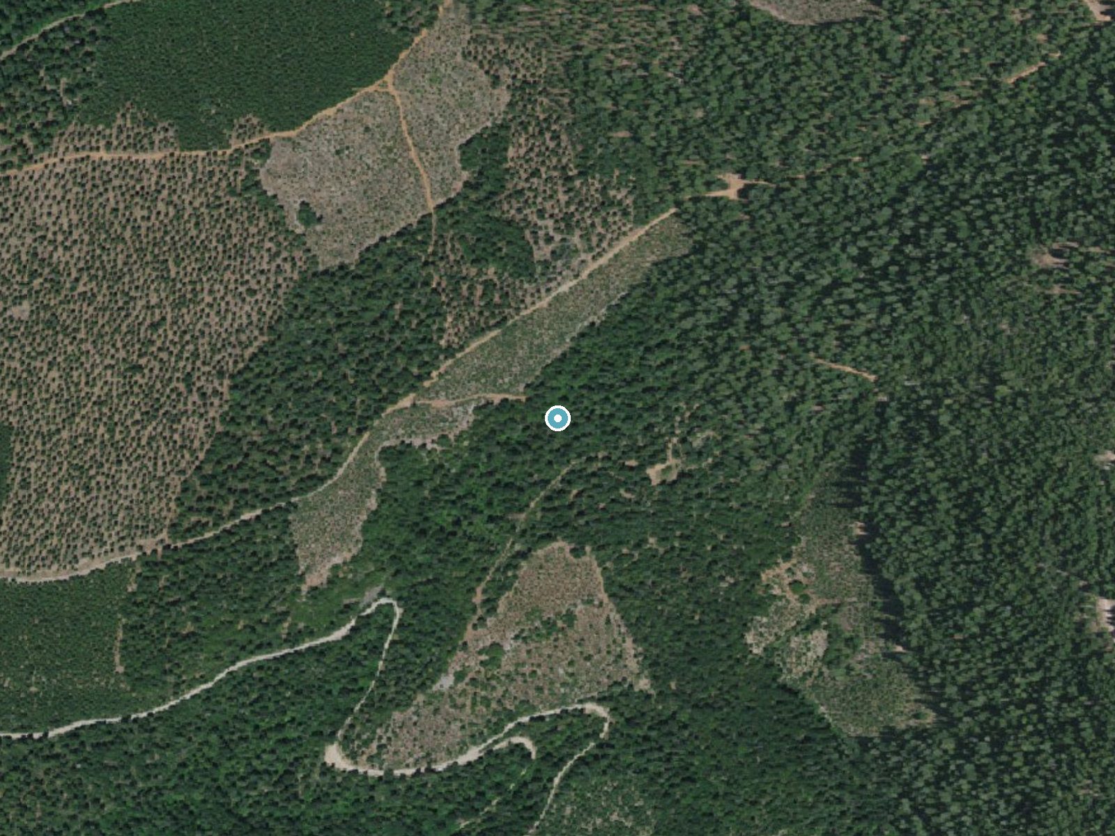 Aerial photo of the same ground around Deadhorse Falls near Mineral, California, for comparison with the lidar view