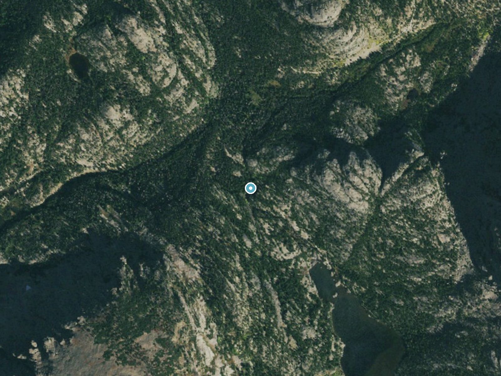 Aerial photo of the same ground around Glacier Falls near Estes Park, Colorado, for comparison with the lidar view