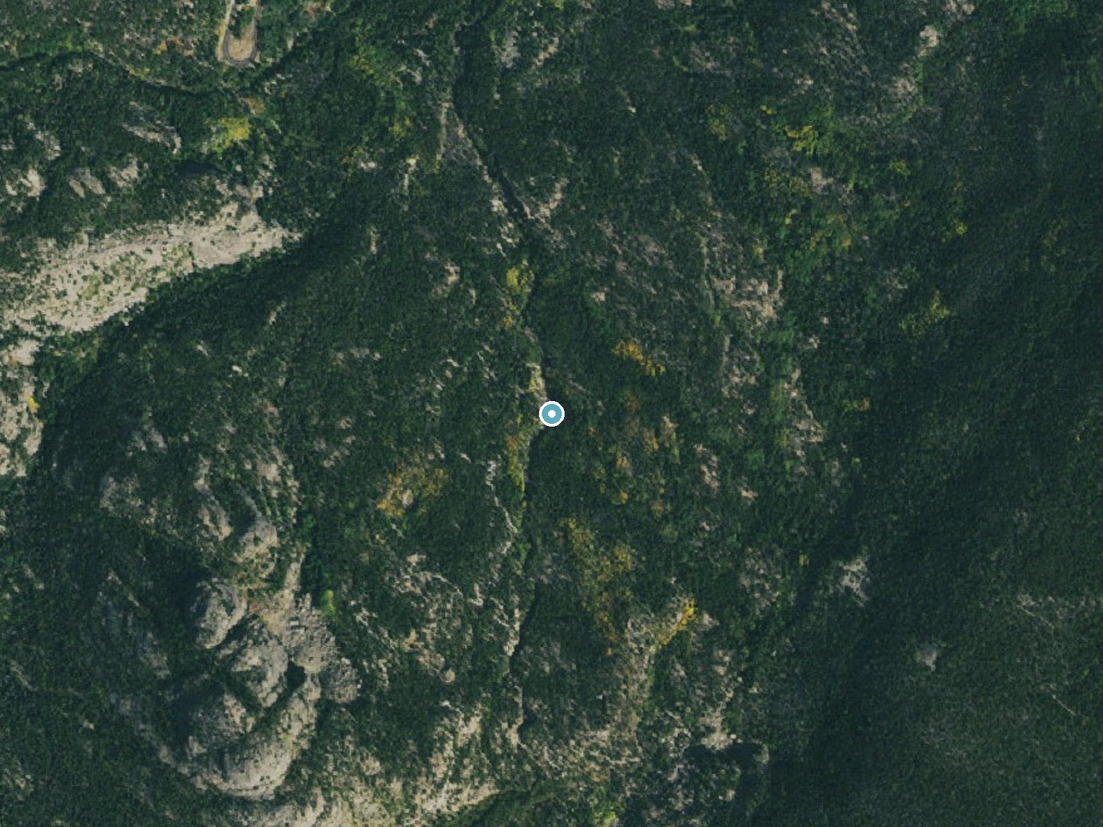 Aerial photo of the same ground around Alberta Falls near Estes Park, Colorado, for comparison with the lidar view