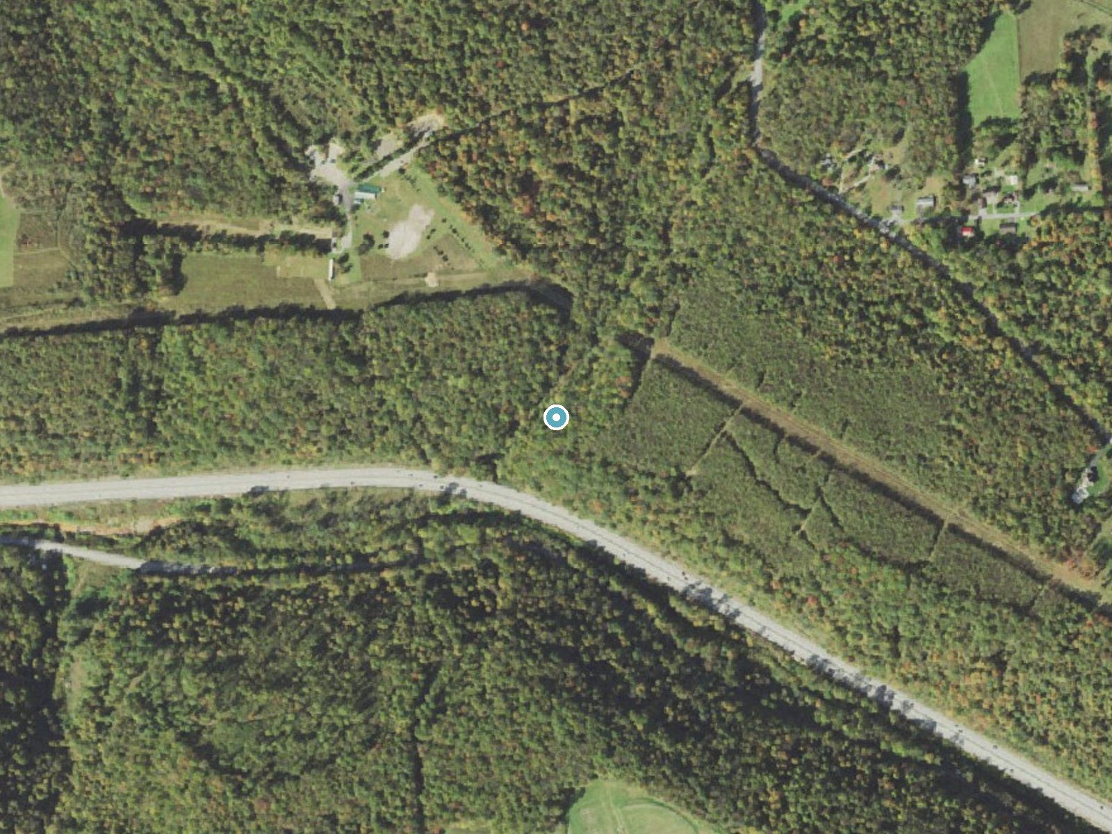 Aerial photo of the same ground around Winding Staircase Falls near Geistown, Pennsylvania, for comparison with the lidar view