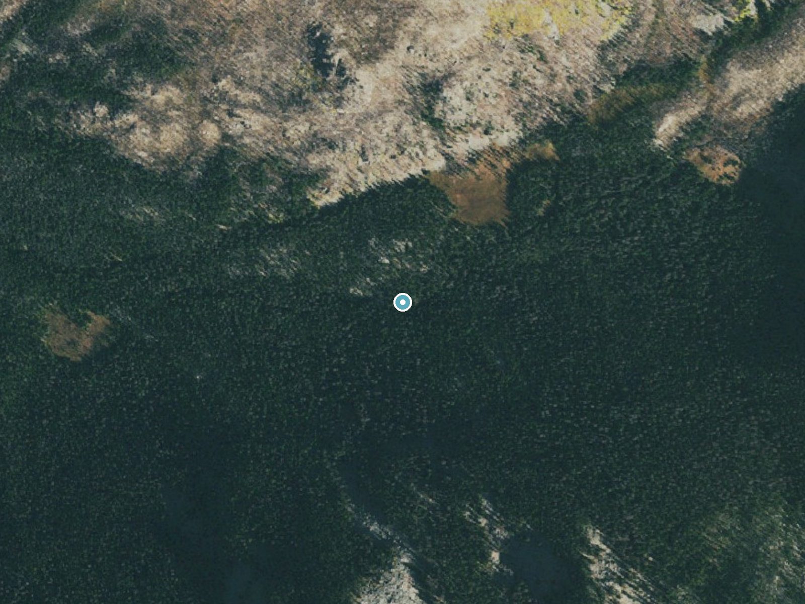 Aerial photo of the same ground around Granite Falls near Grand Lake, Colorado, for comparison with the lidar view