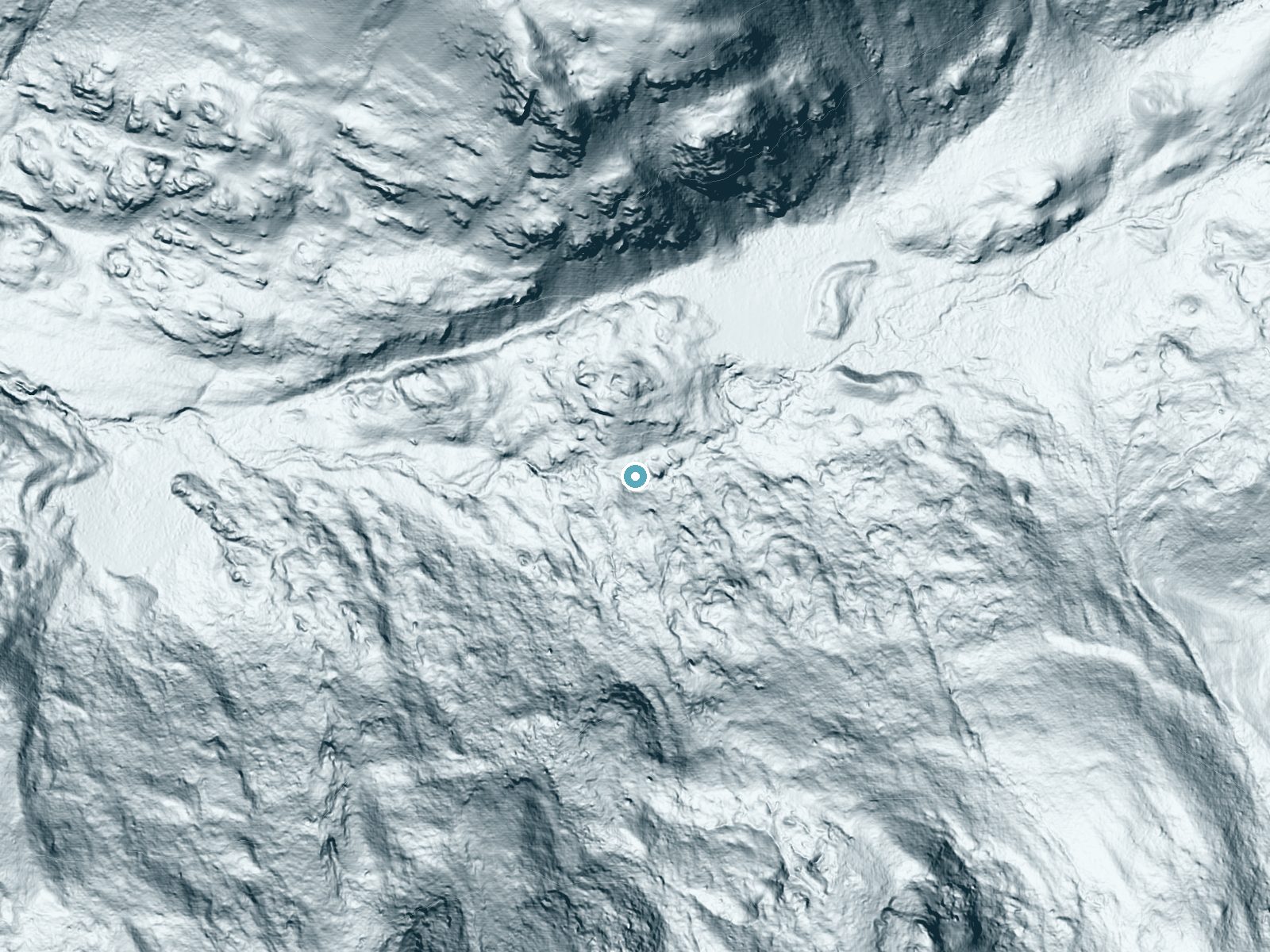 LiDAR bare-earth terrain around Granite Falls near Grand Lake, Colorado, showing about 133 feet of drop, a long cascade, facing west