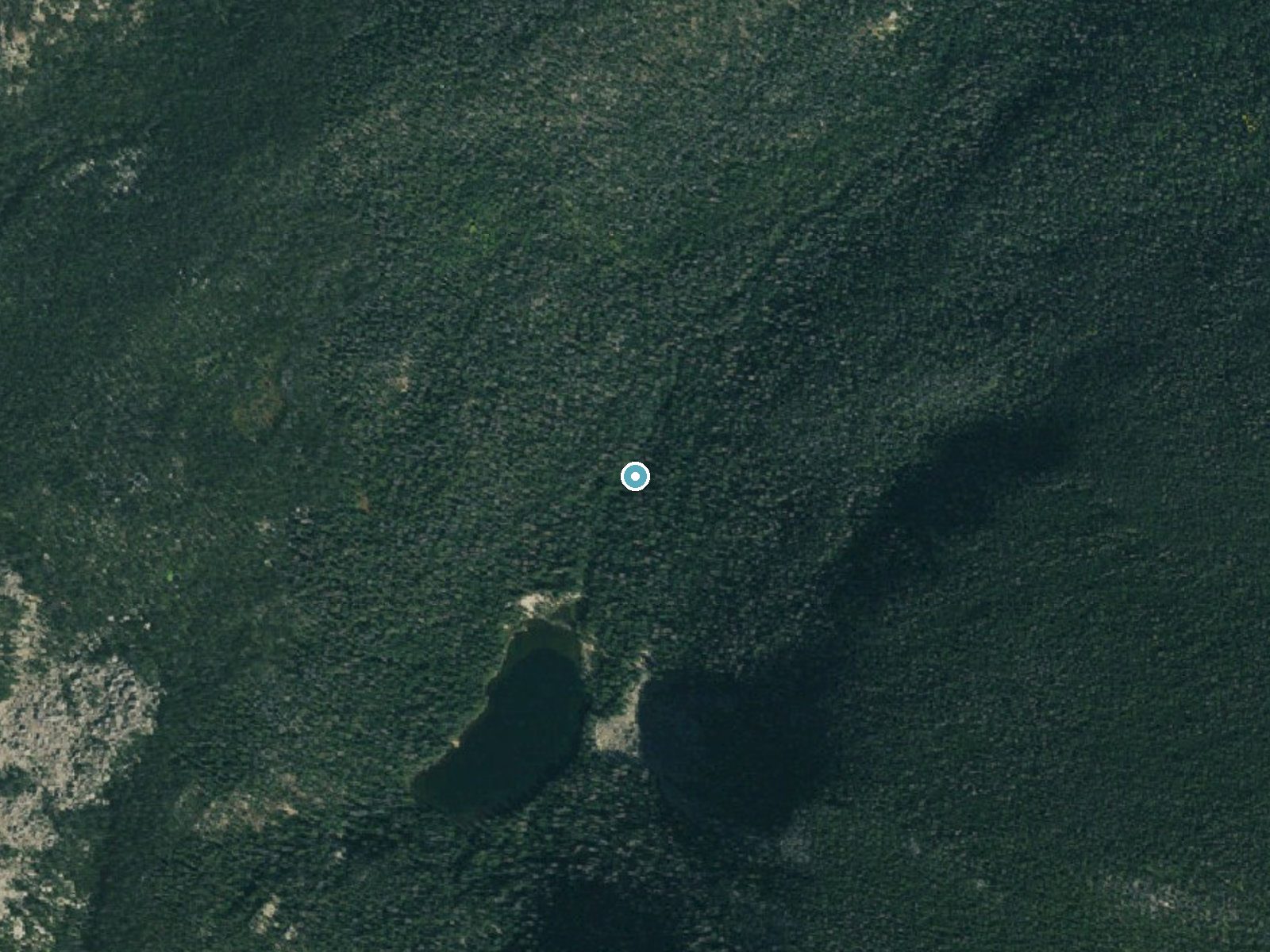 Aerial photo of the same ground around Marguerite Falls near Estes Park, Colorado, for comparison with the lidar view