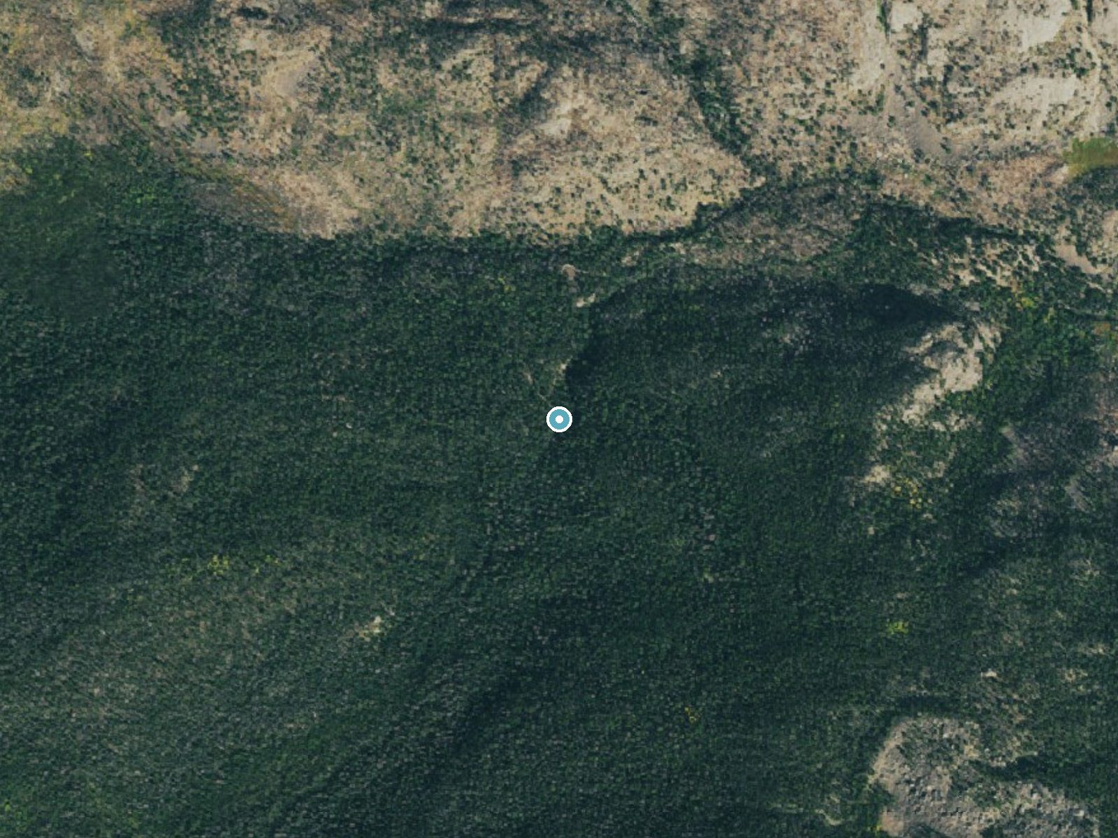 Aerial photo of the same ground around Fern Falls near Estes Park, Colorado, for comparison with the lidar view