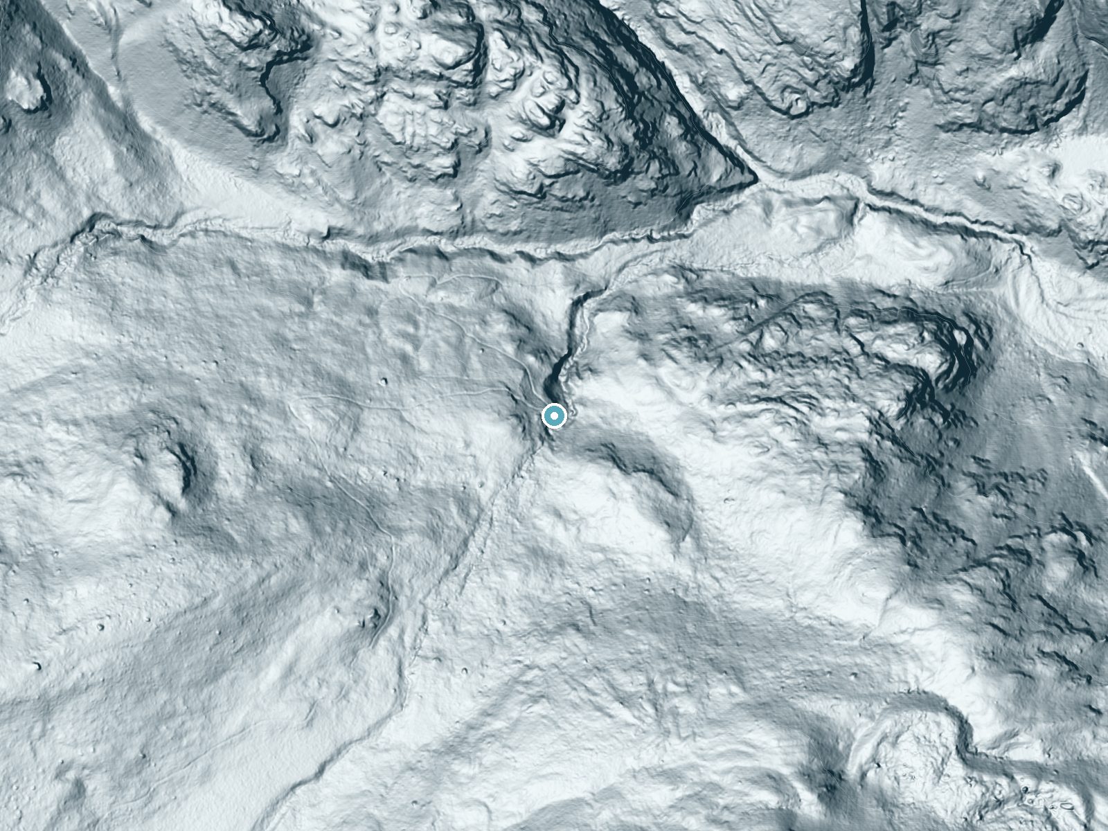 LiDAR bare-earth terrain around Fern Falls near Estes Park, Colorado, showing about 248 feet of drop, a steep tiered drop, facing northeast