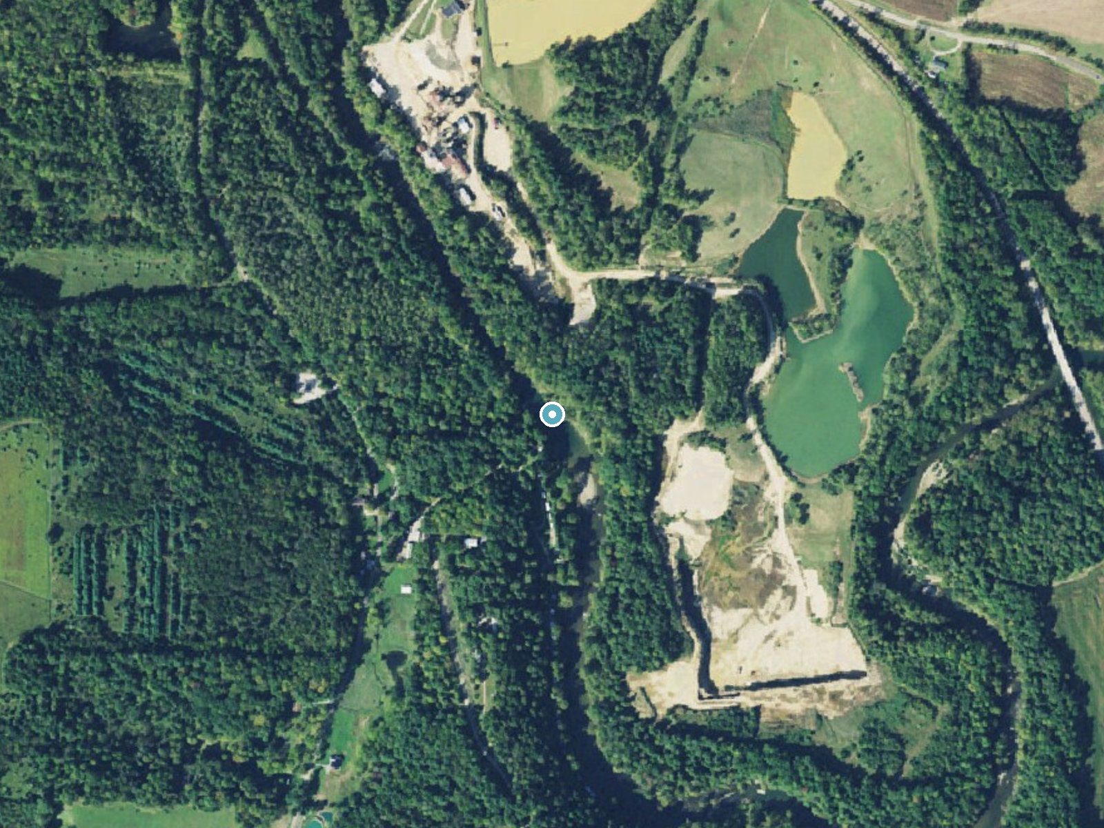 Aerial photo of the same ground around Grove Falls near Danville, Ohio, for comparison with the lidar view