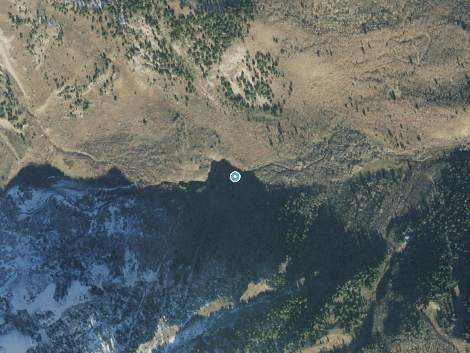 Aerial photo of the same ground around Stewarts Cascades near Sundance, Utah, for comparison with the lidar view