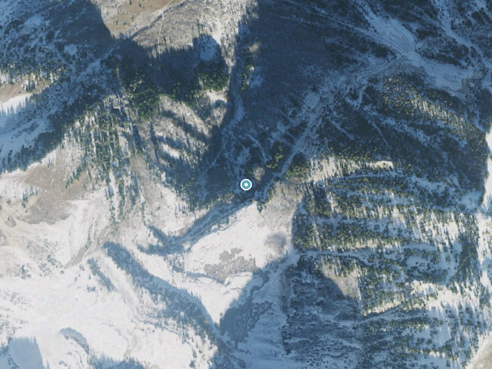 Aerial photo of the same ground around Scout Falls near Sundance, Utah, for comparison with the lidar view