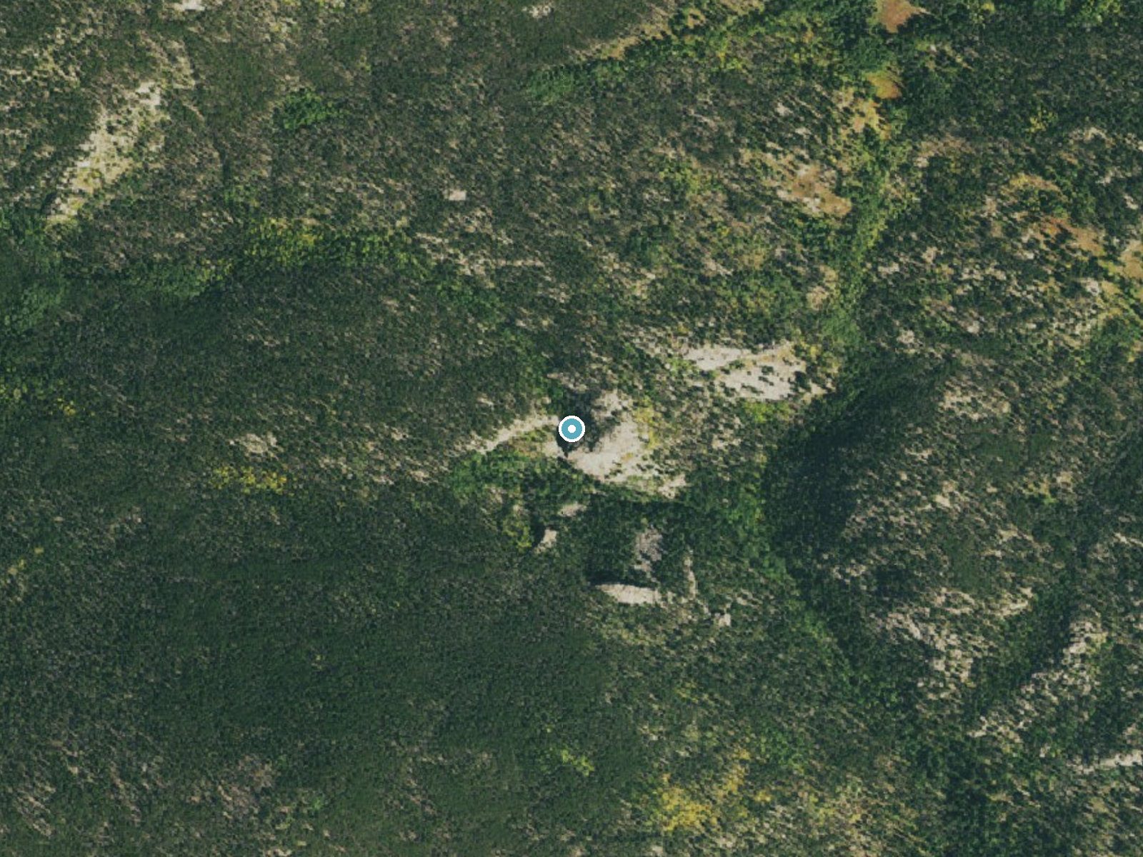 Aerial photo of the same ground around Bridal Veil Falls near Estes Park, Colorado, for comparison with the lidar view