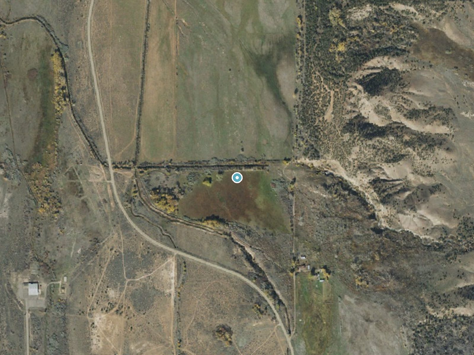 Aerial view of the ground around Merkley Drop near Whiterocks, Utah