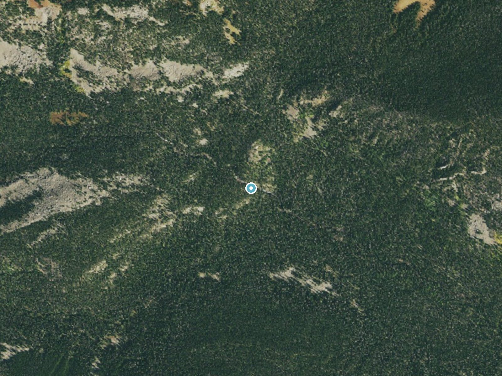Aerial photo of the same ground around Lost Falls near Estes Park, Colorado, for comparison with the lidar view