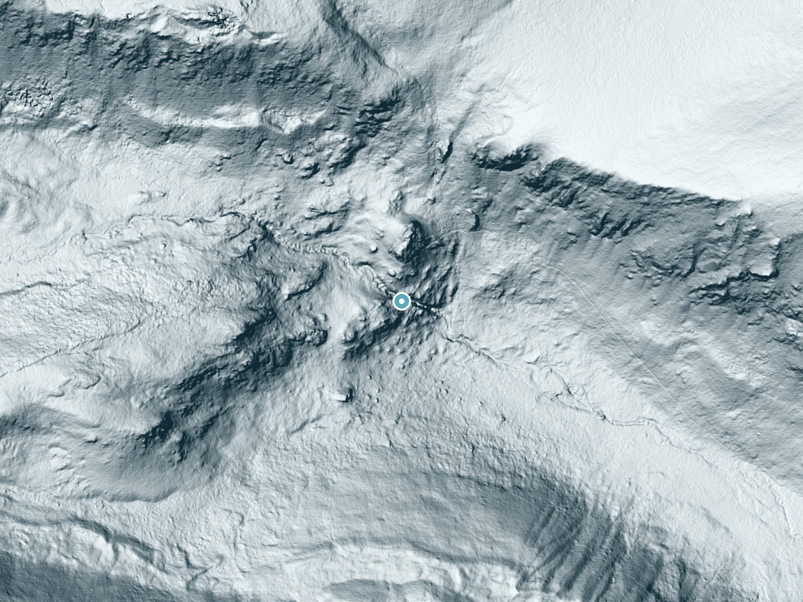 LiDAR bare-earth terrain around Lost Falls near Estes Park, Colorado, showing about 259 feet of drop, a steep tiered drop, facing southeast