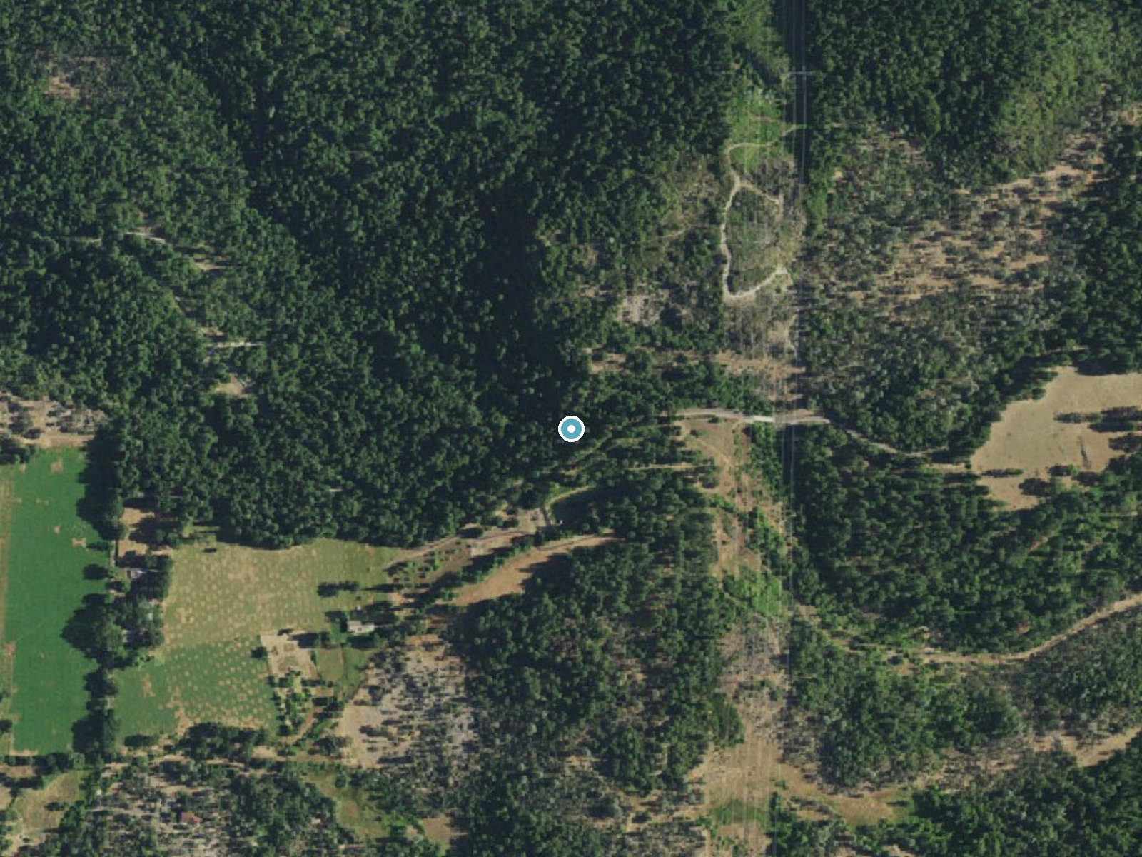 Aerial photo of the same ground around Bear Creek Falls near Whitmore, California, for comparison with the lidar view