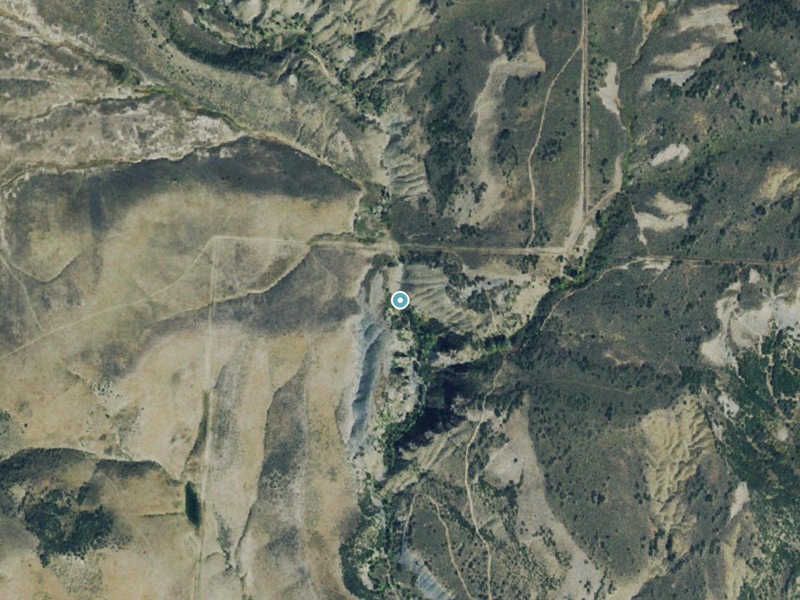 Aerial view of the ground around Morgan Creek Falls near Hayden, Colorado