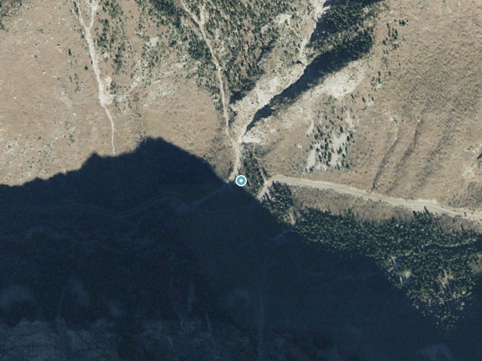 Aerial photo of the same ground around Lisa Falls near Granite, Utah, for comparison with the lidar view