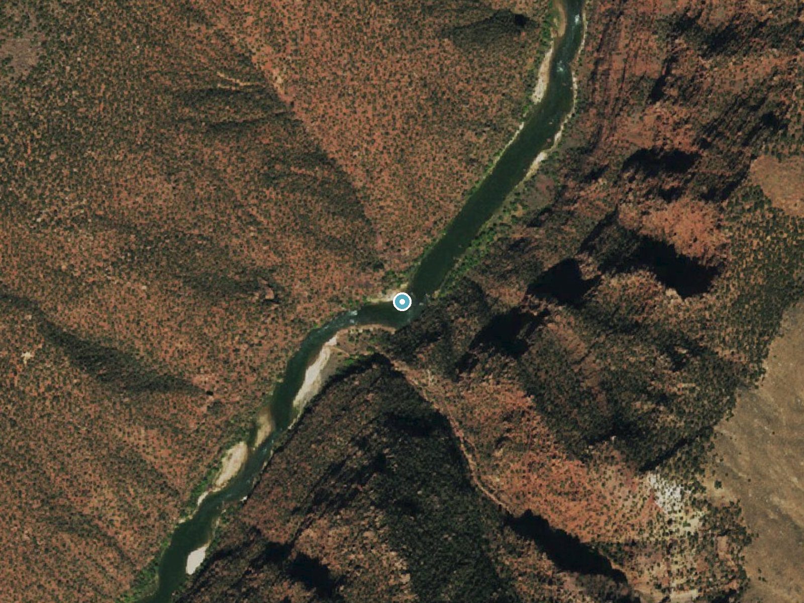 Aerial photo of the same ground around Triplet Falls near Dinosaur, Colorado, for comparison with the lidar view