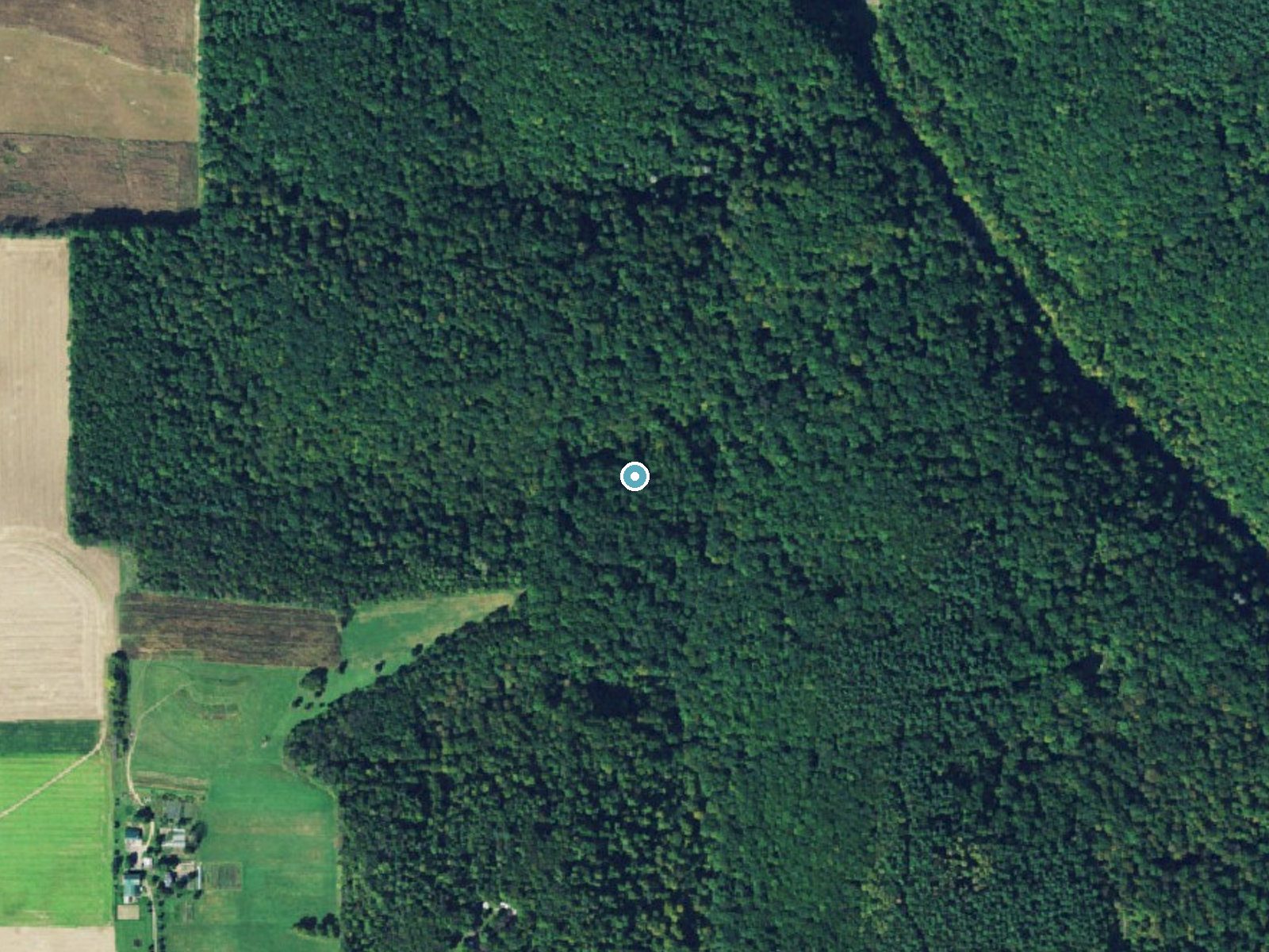 Aerial photo of the same ground around Big Lyons Falls near Perrysville, Ohio, for comparison with the lidar view