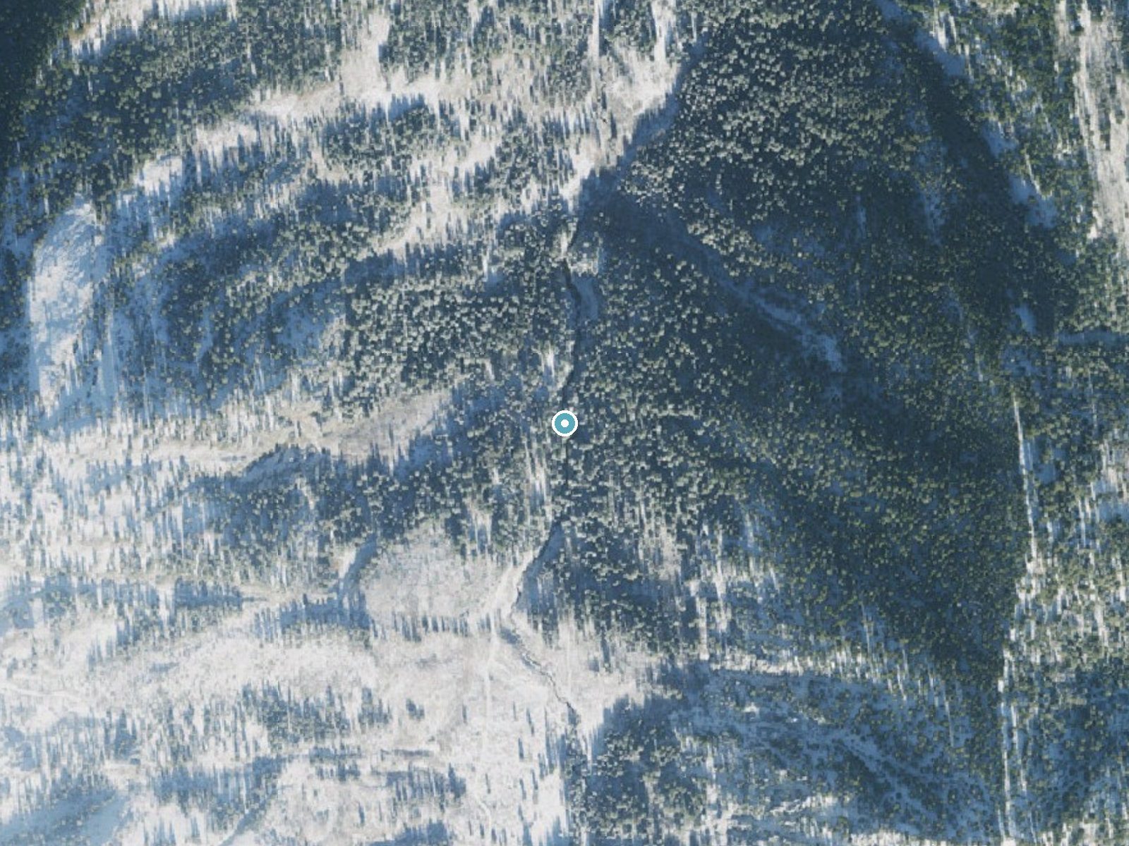 Aerial photo of the same ground around Doughnut Falls near Brighton, Utah, for comparison with the lidar view