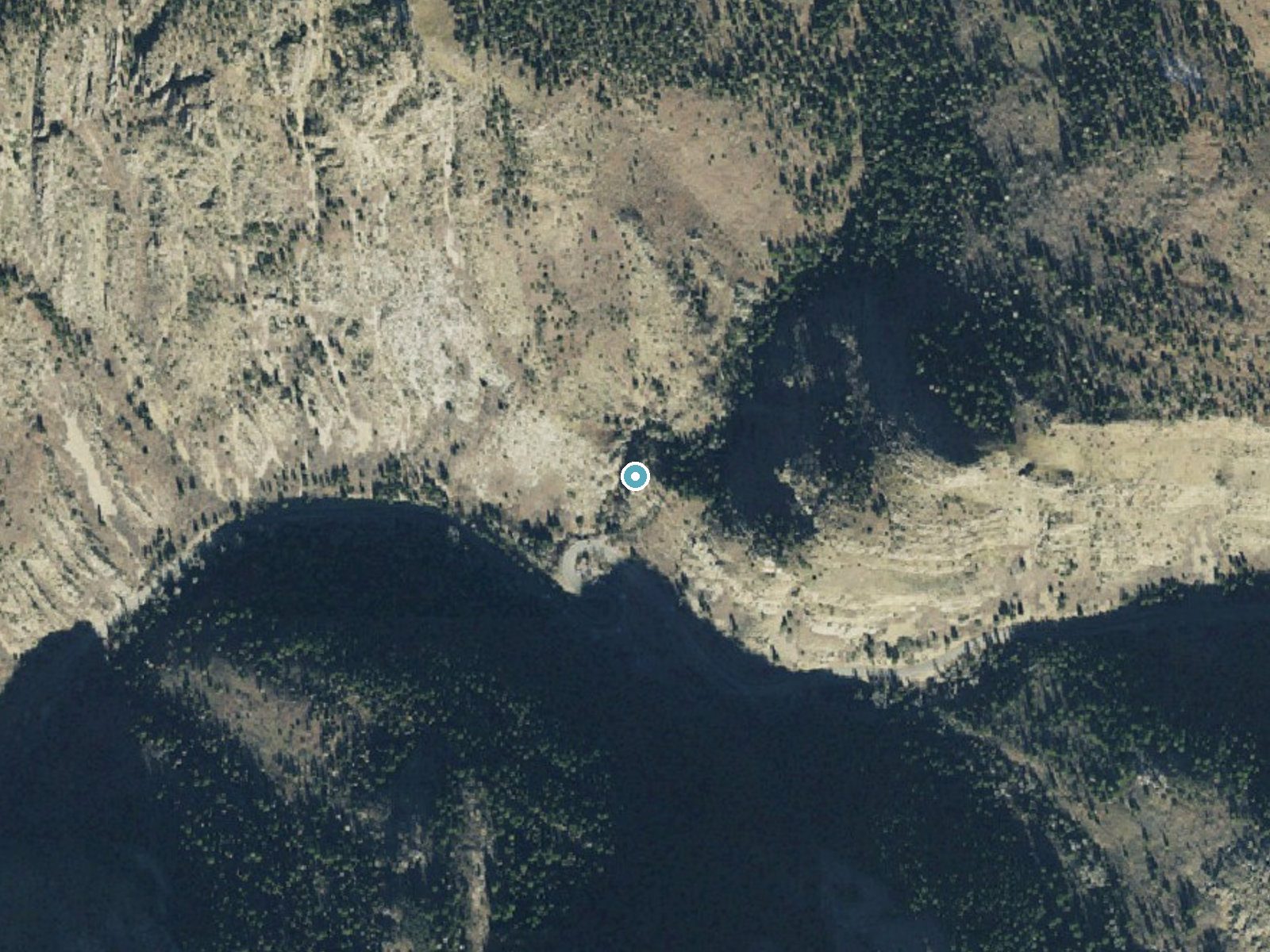 Aerial photo of the same ground around Hidden Falls near Cottonwood Heights, Utah, for comparison with the lidar view