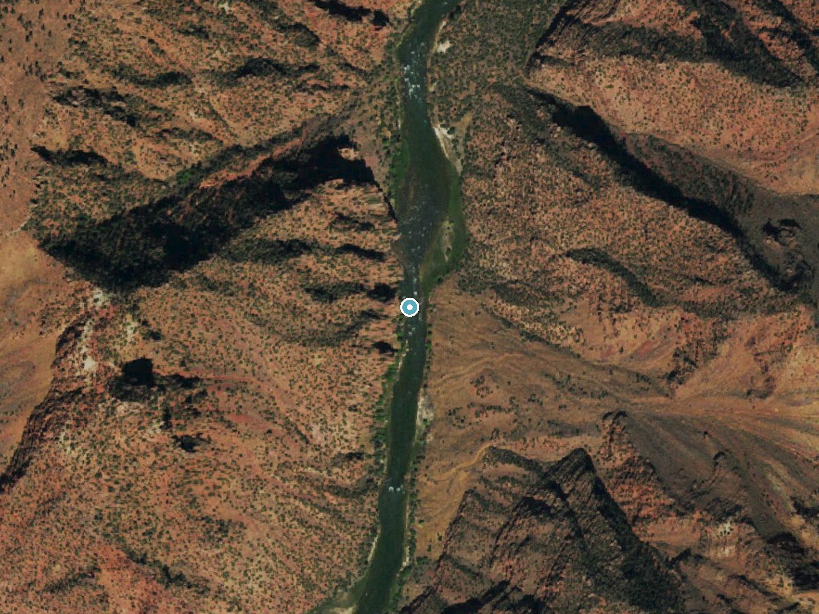 Aerial photo of the same ground around Lower Disaster Falls near Dinosaur, Colorado, for comparison with the lidar view
