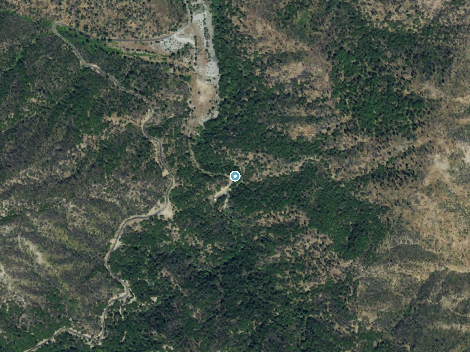 Aerial photo of the same ground around Crystal Creek Falls near French Gulch, California, for comparison with the lidar view
