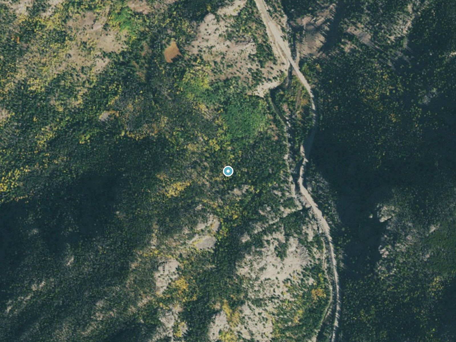 Aerial photo of the same ground around Poudre Falls near Red Feather Lakes, Colorado, for comparison with the lidar view