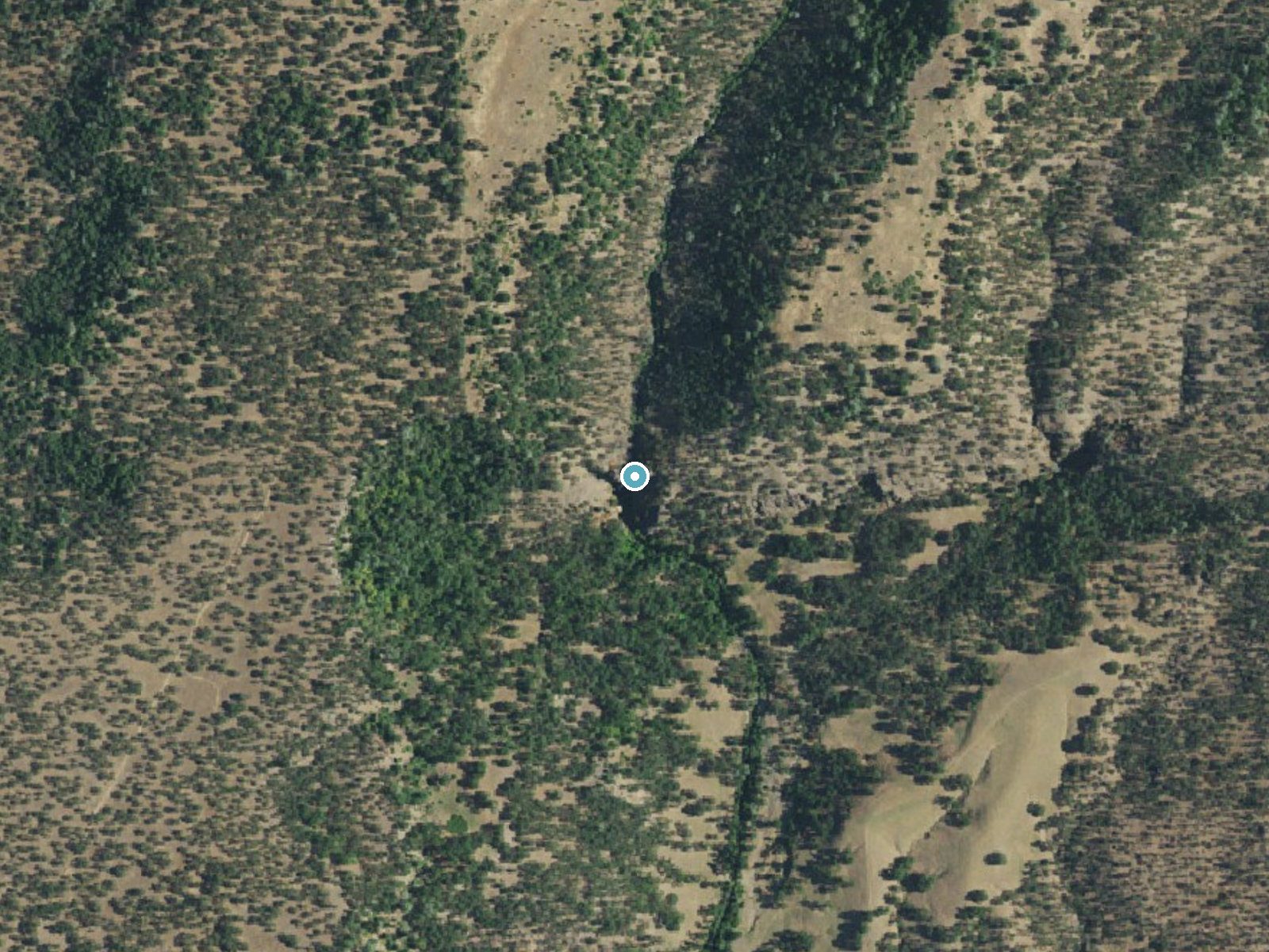Aerial photo of the same ground around Clover Creek Falls near Oak Run, California, for comparison with the lidar view