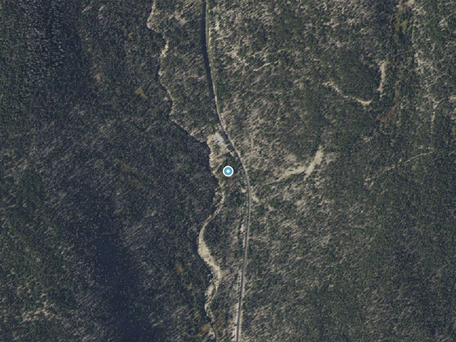 Aerial photo of the same ground around Provo River Falls near Samak, Utah, for comparison with the lidar view