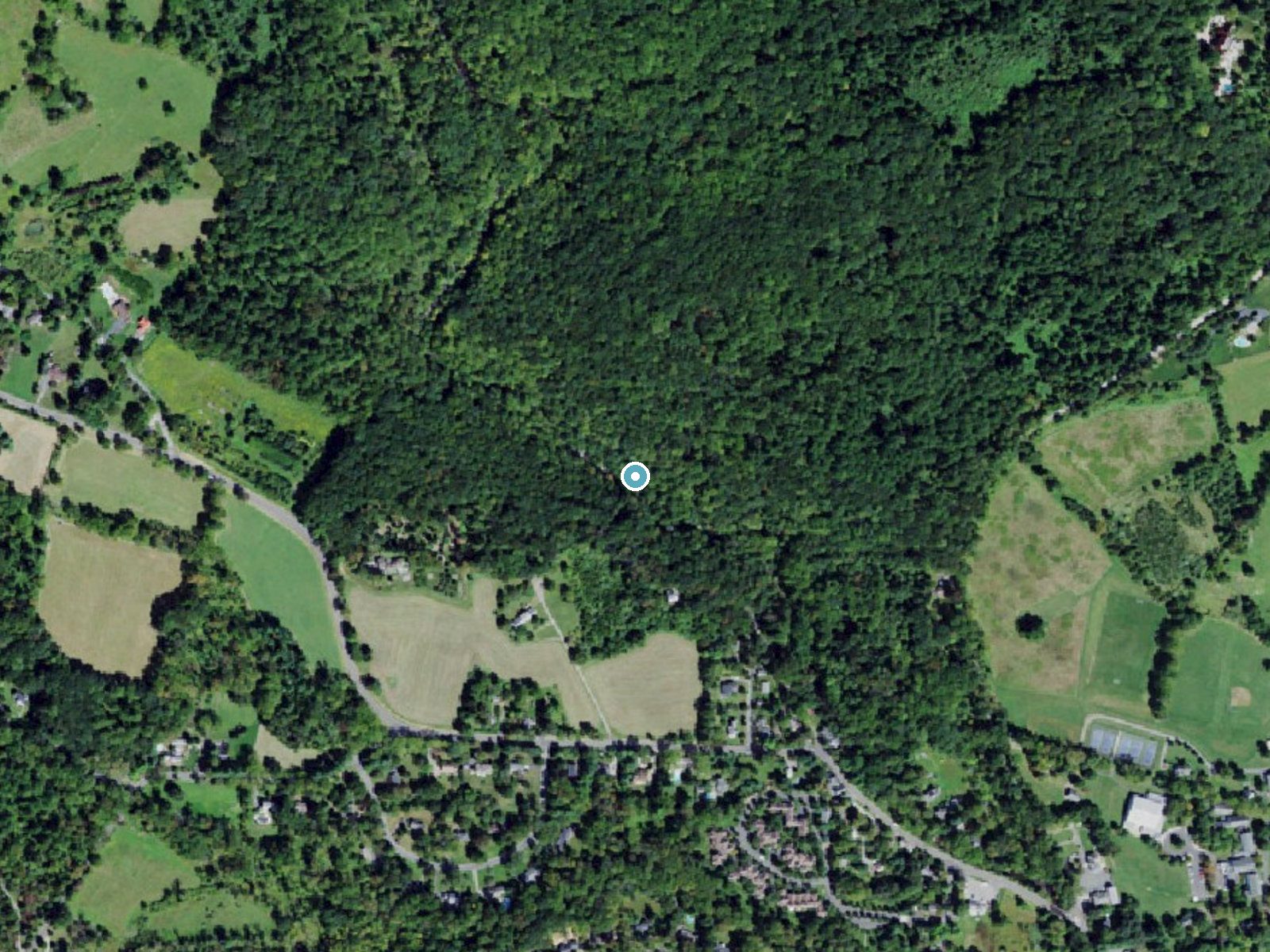 Aerial photo of the same ground around Pottersville Falls near Pottersville, New Jersey, for comparison with the lidar view