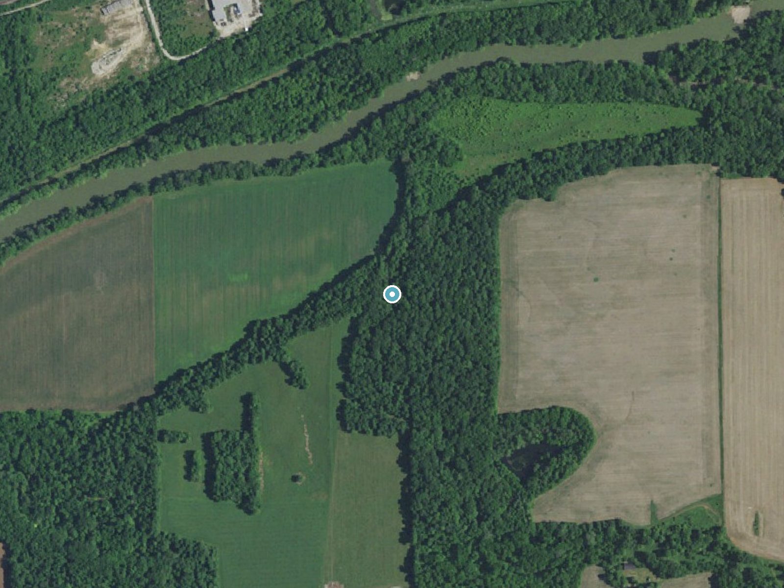 Aerial photo of the same ground around Shanty Falls near Wabash, Indiana, for comparison with the lidar view