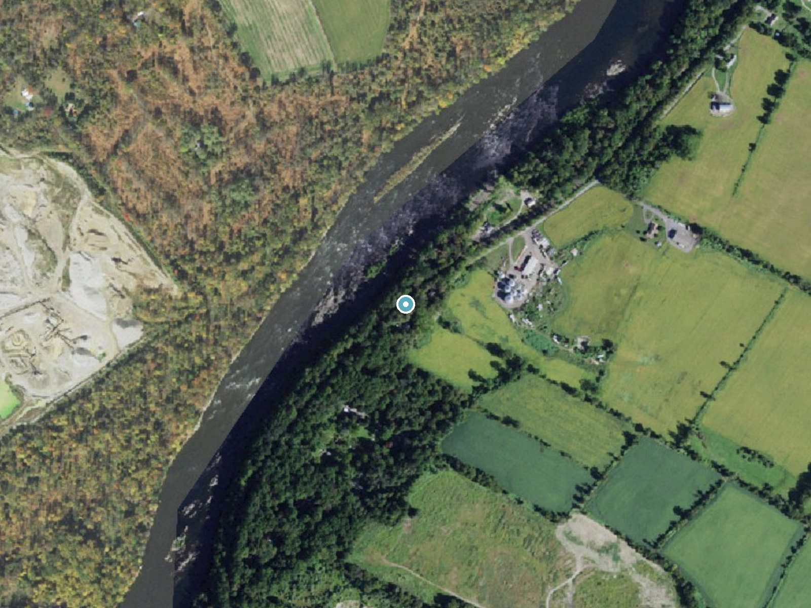 Aerial photo of the same ground around Foul Rift Falls near Brookfield, New Jersey, for comparison with the lidar view