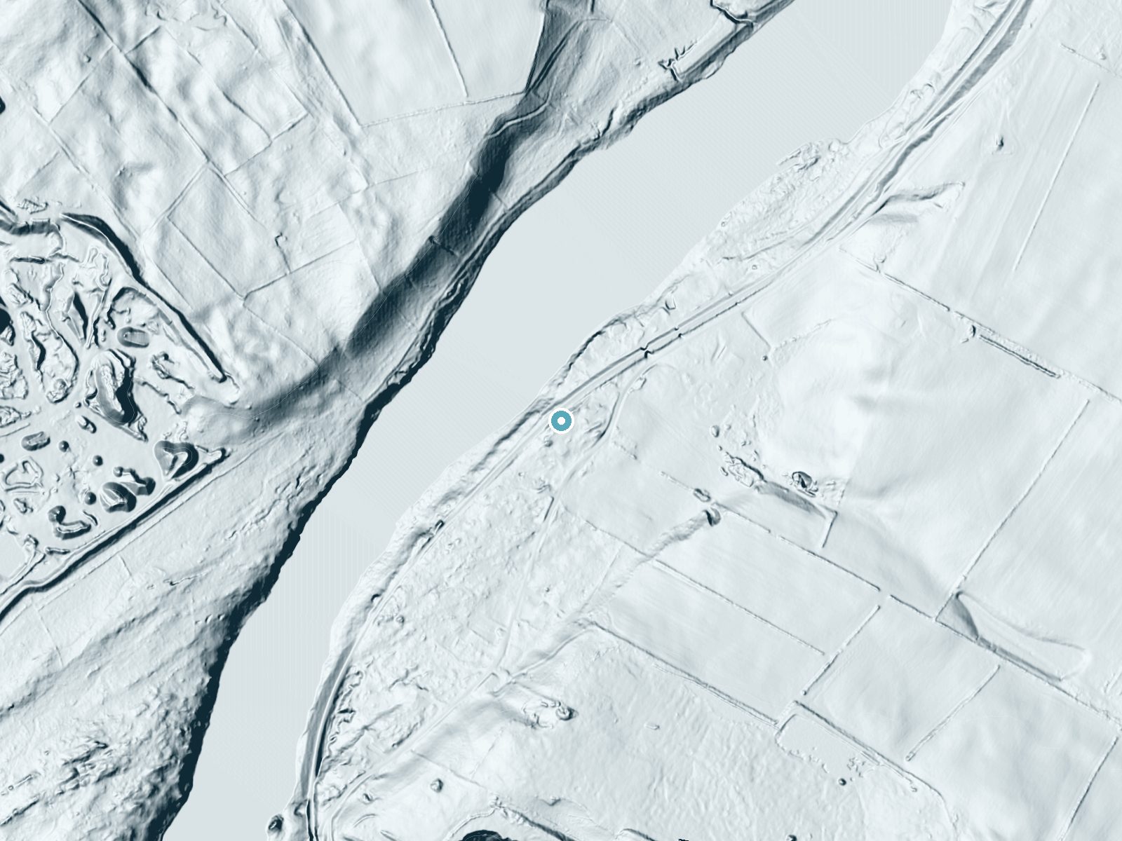LiDAR bare-earth terrain around Foul Rift Falls near Brookfield, New Jersey, showing about 54 feet of drop, a long cascade, facing northwest