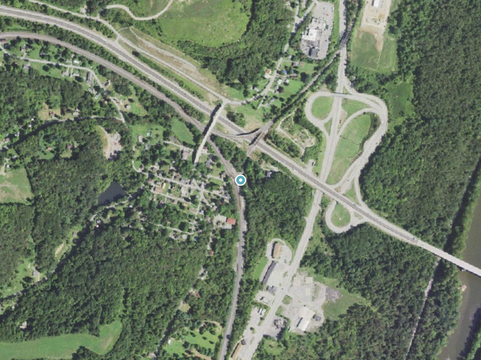 Aerial photo of the same ground around Homewood Falls near Homewood, Pennsylvania, for comparison with the lidar view