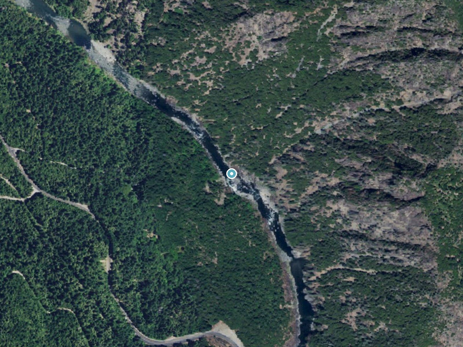 Aerial photo of the same ground around Gray Falls near Trinity Village, California, for comparison with the lidar view
