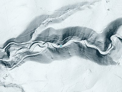 LiDAR terrain view around Lion Slide Falls in California, about 199 feet of drop