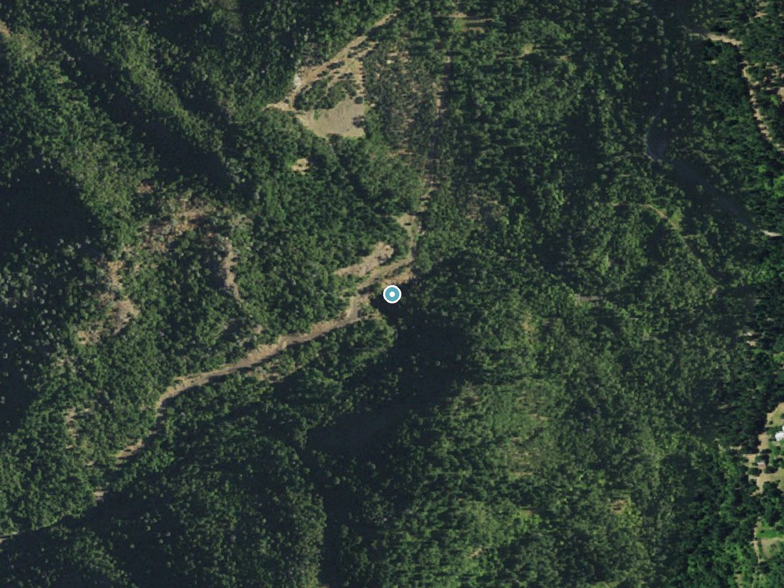 Aerial photo of the same ground around Hatchet Creek Falls near Montgomery Creek, California, for comparison with the lidar view