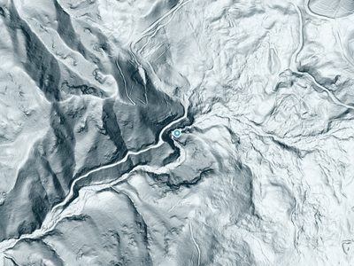 LiDAR terrain view around Hatchet Creek Falls in California, about 264 feet of drop