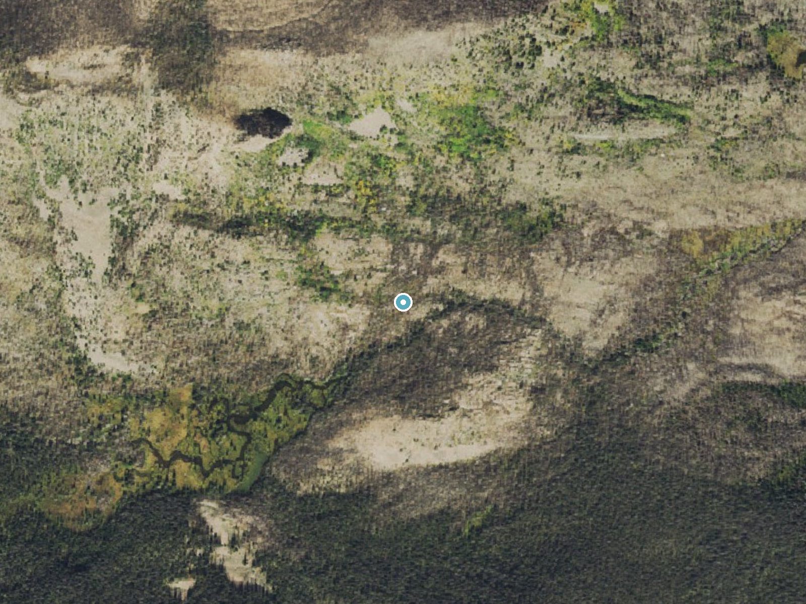 Aerial photo of the same ground around Big Creek Falls near Riverside, Colorado, for comparison with the lidar view