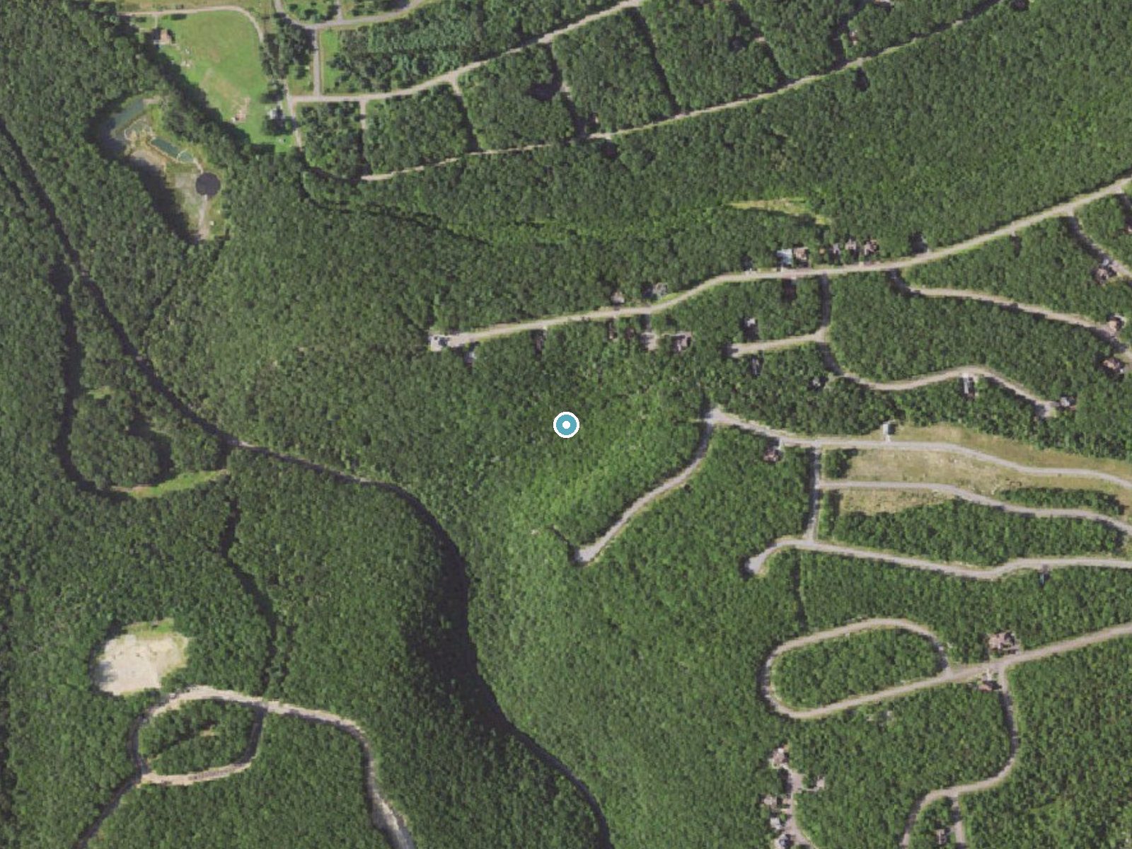 Aerial photo of the same ground around Tomhicken Falls near Weston, Pennsylvania, for comparison with the lidar view