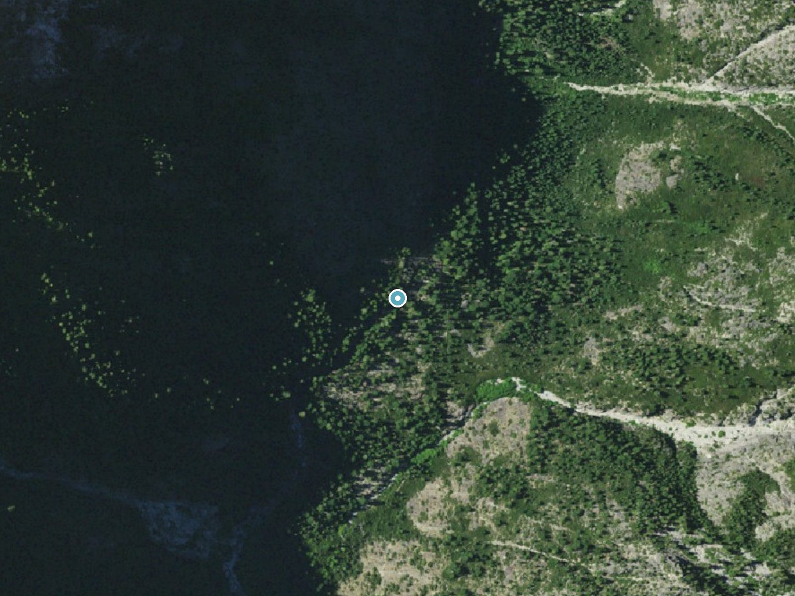 Aerial photo of the same ground around Canyon Creek Falls near Junction City, California, for comparison with the lidar view