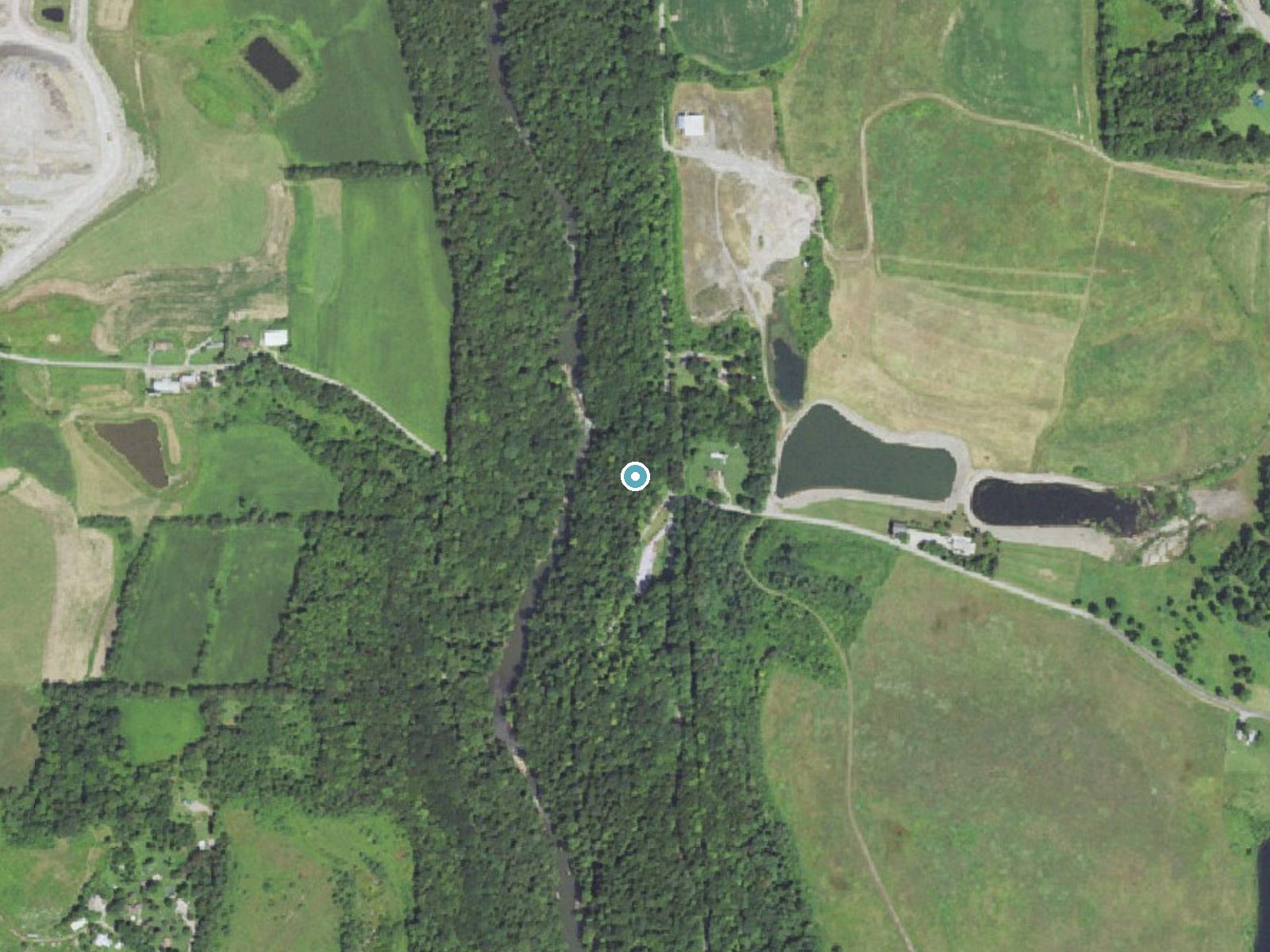 Aerial photo of the same ground around Spillway Falls near Lake Arthur Estates, Pennsylvania, for comparison with the lidar view