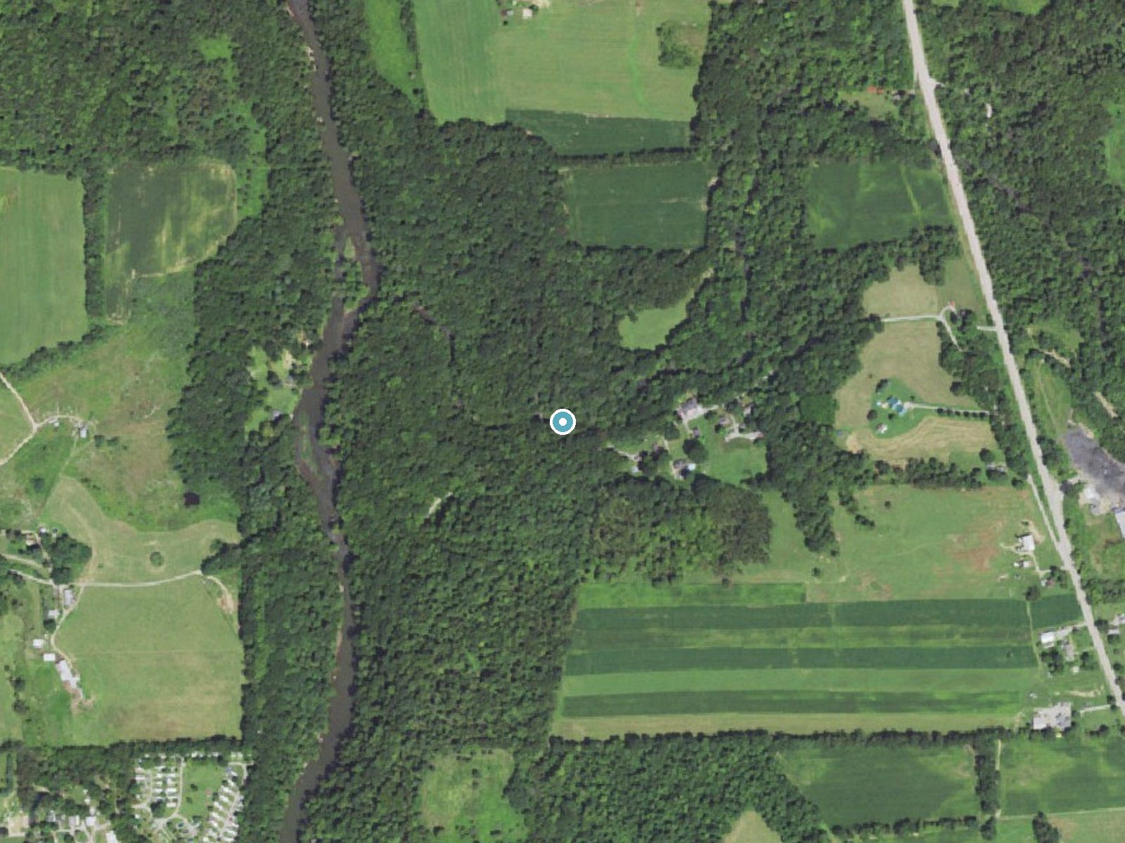 Aerial photo of the same ground around Grant City Falls near Lake Arthur Estates, Pennsylvania, for comparison with the lidar view